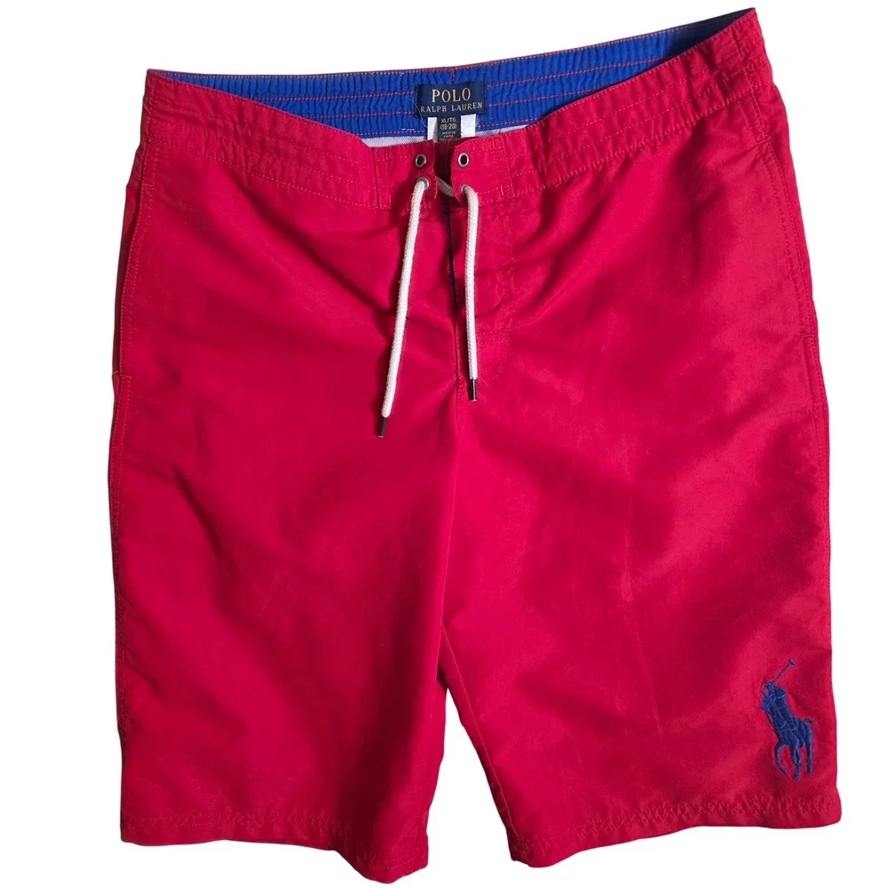 Polo Ralph Lauren Swim‎ Trunks Boys XL 18-20 Red Big Pony Mesh Lined RN 41381